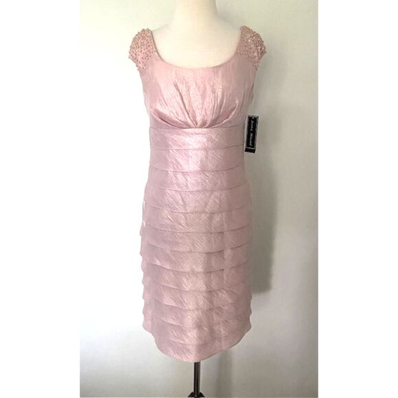 NWT Jessica Howard Pink Short Sleeve Beaded Sheath Tiered Dress Sz 6 - Picture 1 of 10